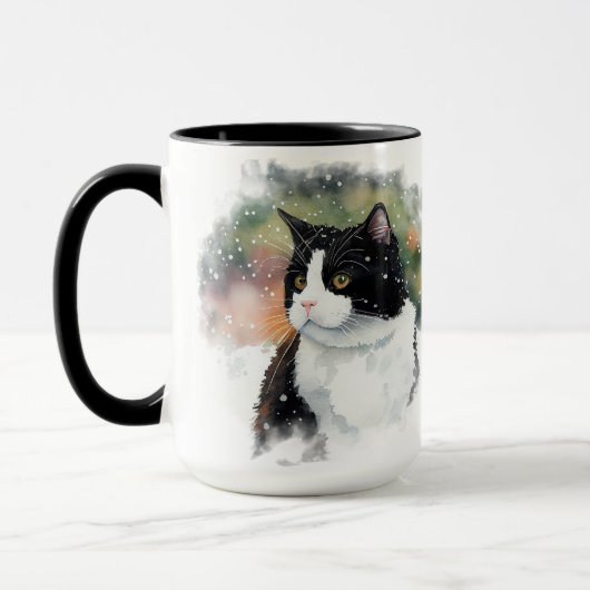 SCHÖNE WASSERFARBE SCHWARZ-WEISS TUXEDO CAT TASSE (Links)