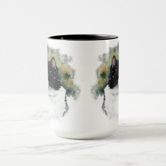 SCHÖNE WASSERFARBE SCHWARZ-WEISS TUXEDO CAT TASSE (Zentrum)