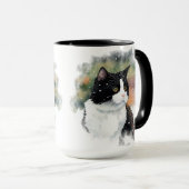 SCHÖNE WASSERFARBE SCHWARZ-WEISS TUXEDO CAT TASSE (VorderseiteRechts)