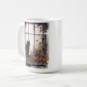 SCHÖNE WASSERFARBE SCHWARZE KATZE IM FENSTER KAFFEETASSE (Vorderseite Links)