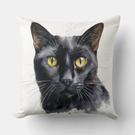 SCHÖNE WASSERFARBE SCHWARZE KATZE KISSEN