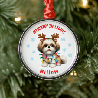 Schöne Wasserfarbe Shih Tzu Festive Schneeflocken Ornament Aus Metall