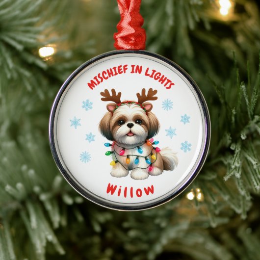 Schöne Wasserfarbe Shih Tzu Festive Schneeflocken  Ornament Aus Metall (Baum)