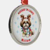 Schöne Wasserfarbe Shih Tzu Festive Schneeflocken Ornament Aus Metall (Rechts)