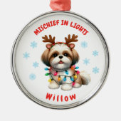 Schöne Wasserfarbe Shih Tzu Festive Schneeflocken  Ornament Aus Metall (Vorne)