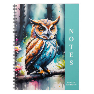 Schöne Wasserfarbe-Spritzer-Owl Notizblock