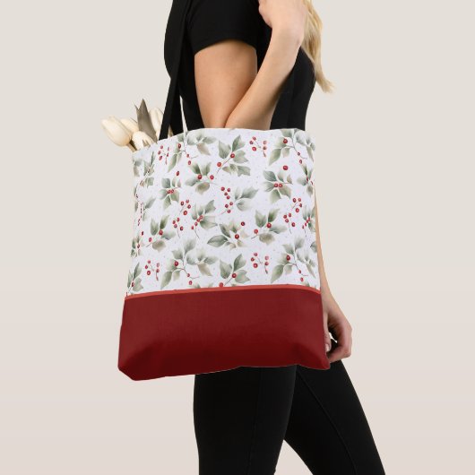 Schöne Wasserfarbe-Stechpalme und Beeren Farbblock Tasche (Von Nahem)