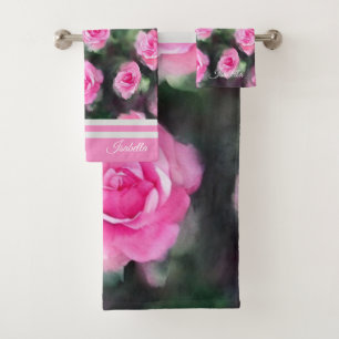 Schöne Wasserfarbe Trendy Pink Roses Collection Badhandtuch Set