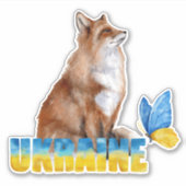 Schöne Wasserfarbe Ukraine Fox und Schmetterling A Aufkleber (Vorderseite)