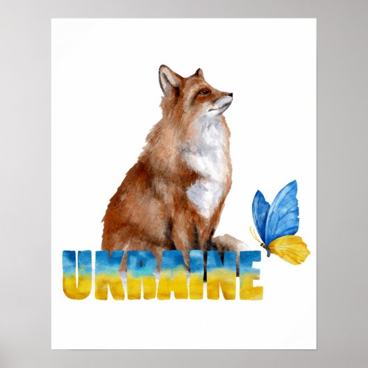 Schöne Wasserfarbe Ukraine Fox und Schmetterling Poster (Vorne)