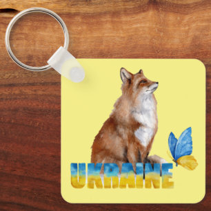 Schöne Wasserfarbe Ukraine Fox und Schmetterling Schlüsselanhänger