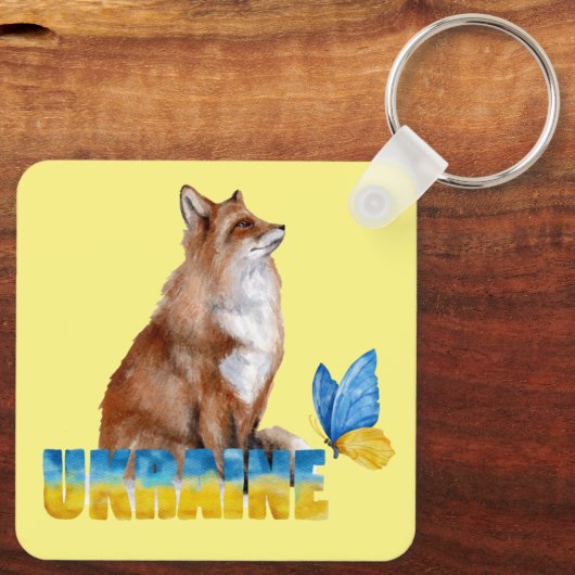 Schöne Wasserfarbe Ukraine Fox und Schmetterling Schlüsselanhänger (Rückseite)