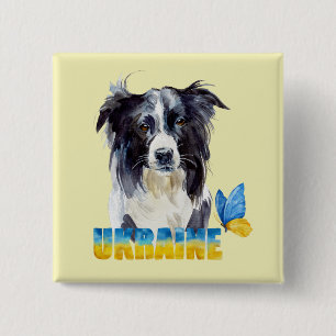Schöne Wasserfarbe Ukraine Hund und Schmetterling Button