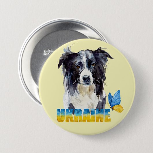 Schöne Wasserfarbe Ukraine Hund und Schmetterling Button (Vorne & Hinten)