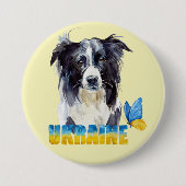 Schöne Wasserfarbe Ukraine Hund und Schmetterling Button (Vorderseite)