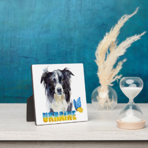Schöne Wasserfarbe Ukraine Hund und Schmetterling  Fotoplatte