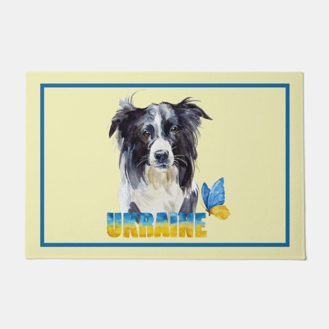 Schöne Wasserfarbe Ukraine Hund und Schmetterling Fußmatte (Vorderseite)