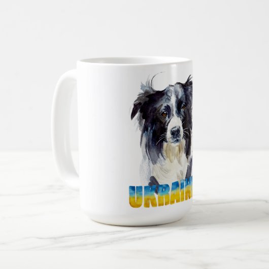 Schöne Wasserfarbe Ukraine Hund und Schmetterling Kaffeetasse (Vorderseite Links)
