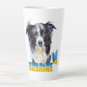 Schöne Wasserfarbe Ukraine Hund und Schmetterling Milchtasse
