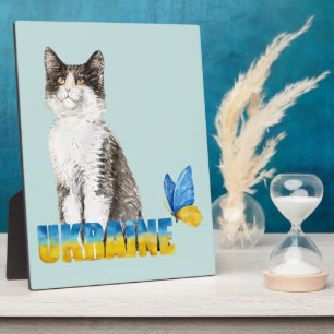 Schöne Wasserfarbe Ukraine Katze und Schmetterling Fotoplatte