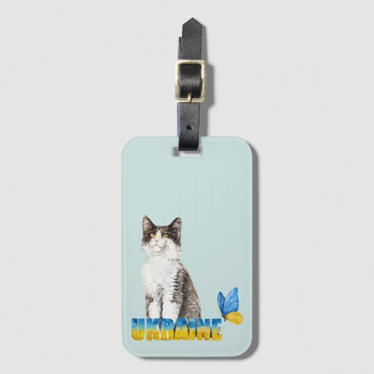 Schöne Wasserfarbe Ukraine Katze und Schmetterling Gepäckanhänger (Vorderseite Vertikal)