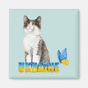 Schöne Wasserfarbe Ukraine Katze und Schmetterling Magnet