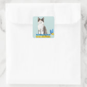 Schöne Wasserfarbe Ukraine Katze und Schmetterling Quadratischer Aufkleber (Tasche)