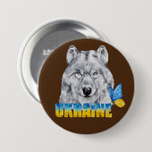 Schöne Wasserfarbe Ukraine Wolf und Schmetterling Button (Vorne & Hinten)