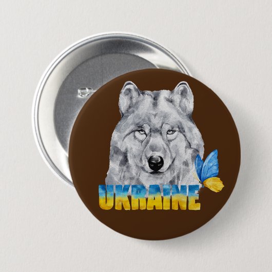 Schöne Wasserfarbe Ukraine Wolf und Schmetterling Button (Vorne & Hinten)