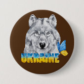 Schöne Wasserfarbe Ukraine Wolf und Schmetterling Button (Vorderseite)