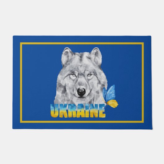 Schöne Wasserfarbe Ukraine Wolf und Schmetterling Fußmatte (Vorderseite)