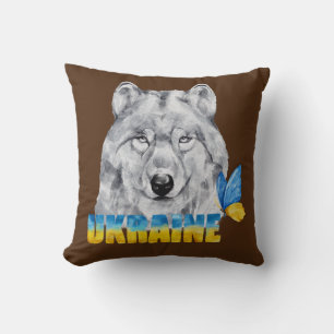 Schöne Wasserfarbe Ukraine Wolf und Schmetterling Kissen