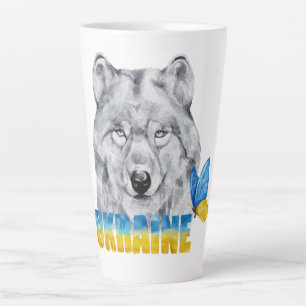 Schöne Wasserfarbe Ukraine Wolf und Schmetterling Milchtasse