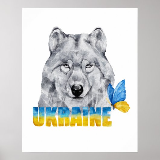 Schöne Wasserfarbe Ukraine Wolf und Schmetterling Poster (Vorne)