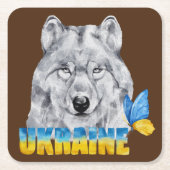 Schöne Wasserfarbe Ukraine Wolf und Schmetterling Rechteckiger Pappuntersetzer (Vorderseite)