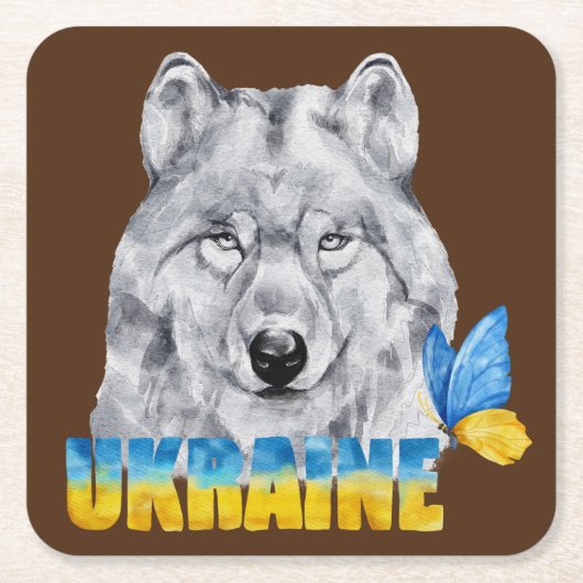 Schöne Wasserfarbe Ukraine Wolf und Schmetterling Rechteckiger Pappuntersetzer (Vorderseite)