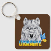 Schöne Wasserfarbe Ukraine Wolf und Schmetterling Schlüsselanhänger (Vorderseite)