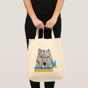 Schöne Wasserfarbe Ukraine Wolf und Schmetterling Tragetasche