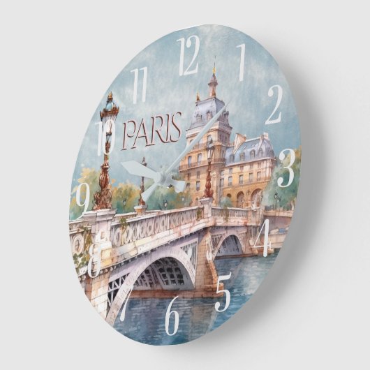 Schöne Wasserfarbe von Paris Große Wanduhr (Winkel)