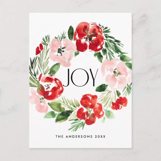 Schöne Wasserfarbe Weihnachtskranz Freude Postkarte (Vorderseite)