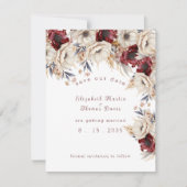 Schöne Wasserfarbe Weiße Rosen Burgundy Poppies Save The Date (Vorderseite)