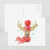 Schöne Wasserfarbe Winterhirsche Postkarte (Vorne/Hinten)
