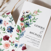 Schöne Wasserfarben Blumen & Grüne Hochzeit Einladung