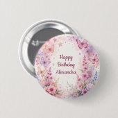Schöne Wasserfarben Blumen und Schmetterlinge Button (Vorne & Hinten)