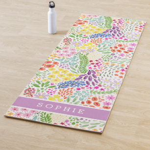 Schöne Wasserfarben-Blumenblüte mit individuellem Yogamatte