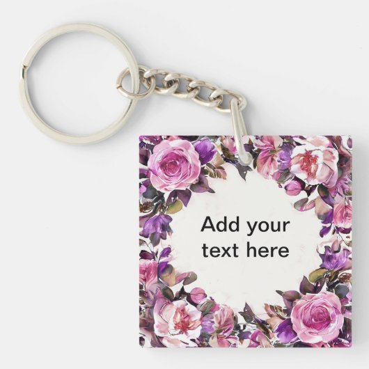 Schöne Wasserfarben-Blumengrenze Schlüsselanhänger (Vorderseite)
