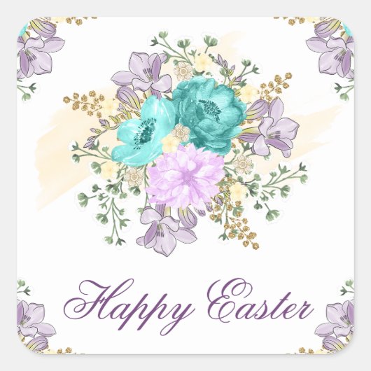 Schöne Wasserfarben Frühling Blumenstrauß Ostern Quadratischer Aufkleber (Vorderseite)