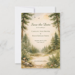 Schöne Wasserfarben gemalte Waldszene Rette die Save The Date