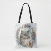 SCHÖNE WASSERFARBEN, GRAU PERSIAN CAT-BLUME TASCHE (Vorderseite)