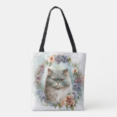 SCHÖNE WASSERFARBEN, GRAU PERSIAN CAT-BLUME TASCHE (Rückseite)
